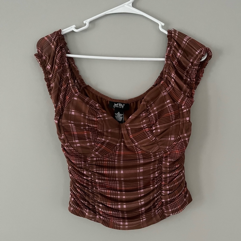 Just Polly New York brown plaid crop top